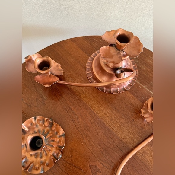 Georgian Copper Candelabra Twist 3 Candlestick Holders Rose Flower Broken - Picture 2 of 9